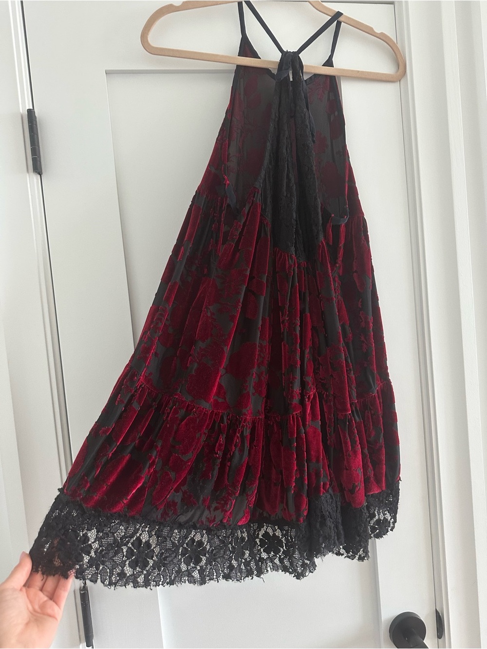 Free People Y2K Red Velvet Sheer Babydoll Dress - Picture 5 of 8